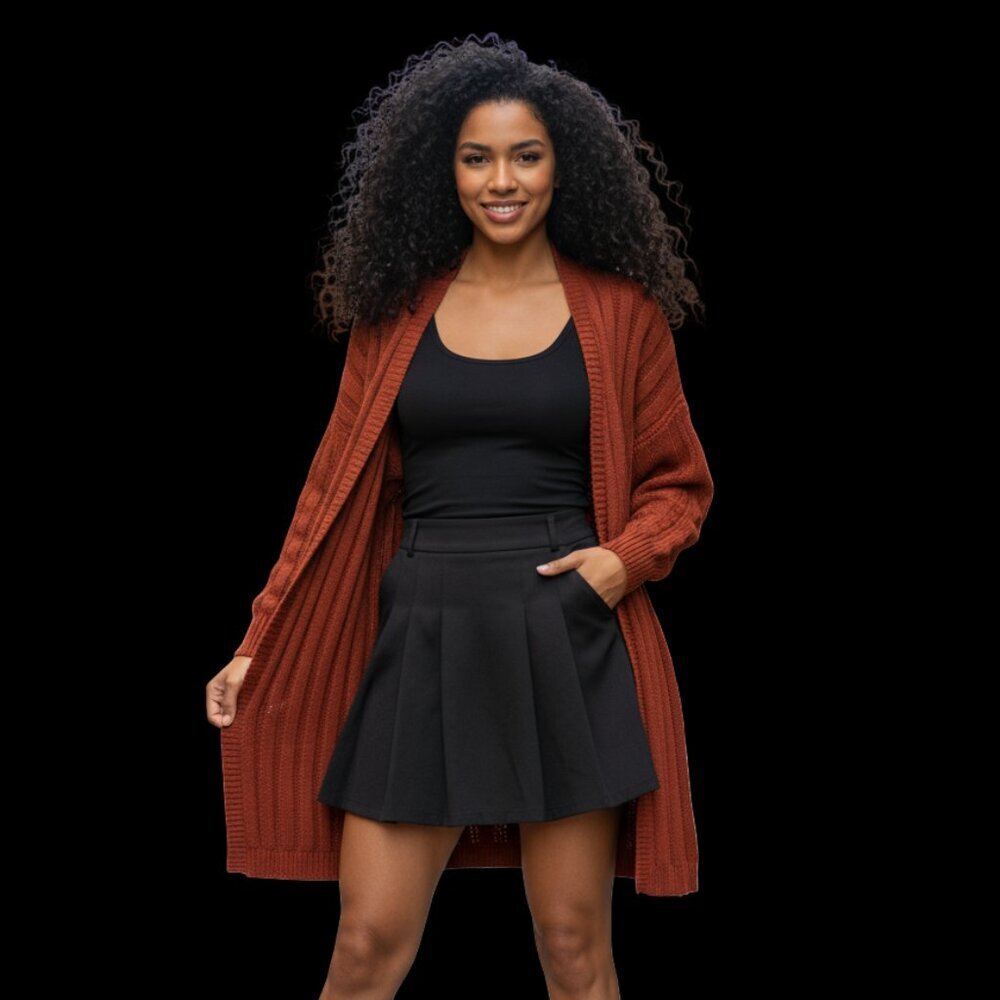 Forever 21 Size S Womens Rust/Brown Long Open Front Cardigan Modern Prep Sweater